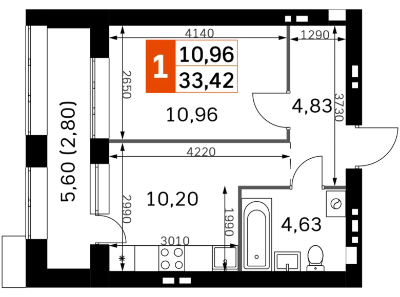 1 room apartment 33 m² Odincovskij gorodskoj okrug, Russia