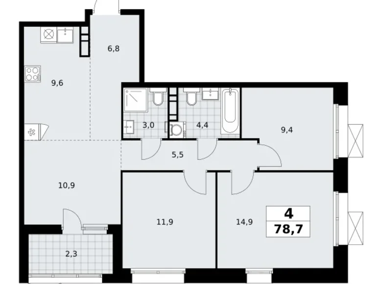 Appartement 4 chambres 79 m² Kommunarka, Russie