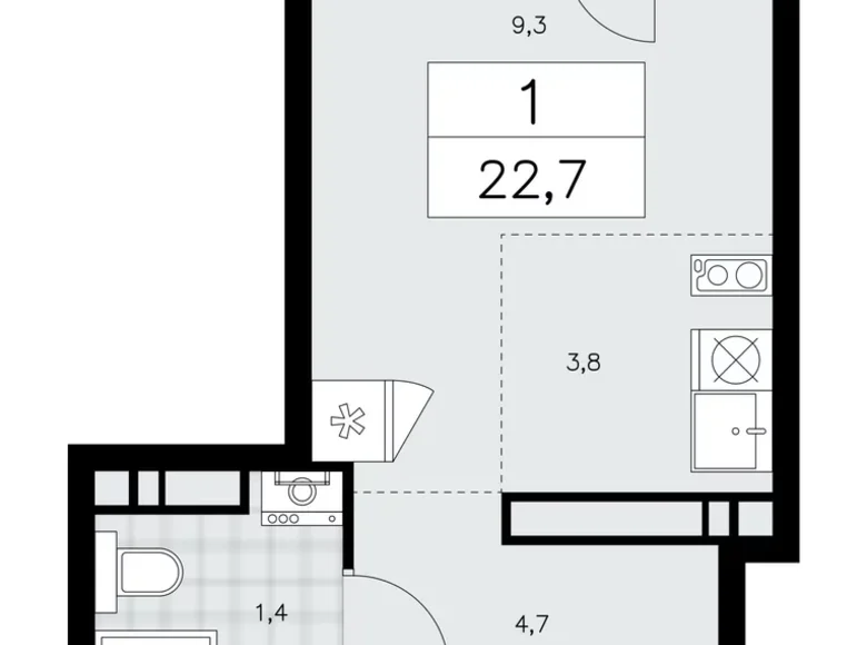 Квартира 1 комната 23 м² район Коммунарка, Россия