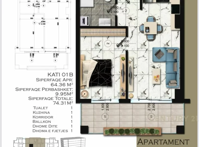 Mieszkanie 2 pokoi  Golem, Albania