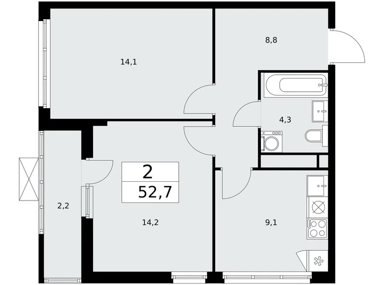 2 room apartment 53 m² Kommunarka, Russia