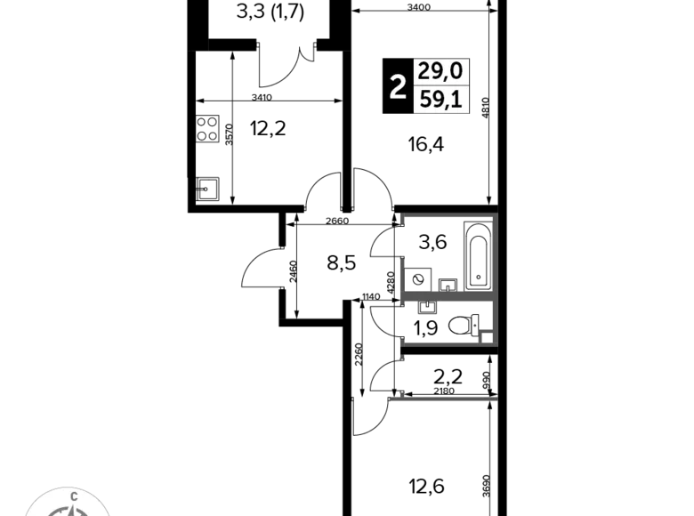 Wohnung 2 zimmer 59 m² Ljuberzy, Russland