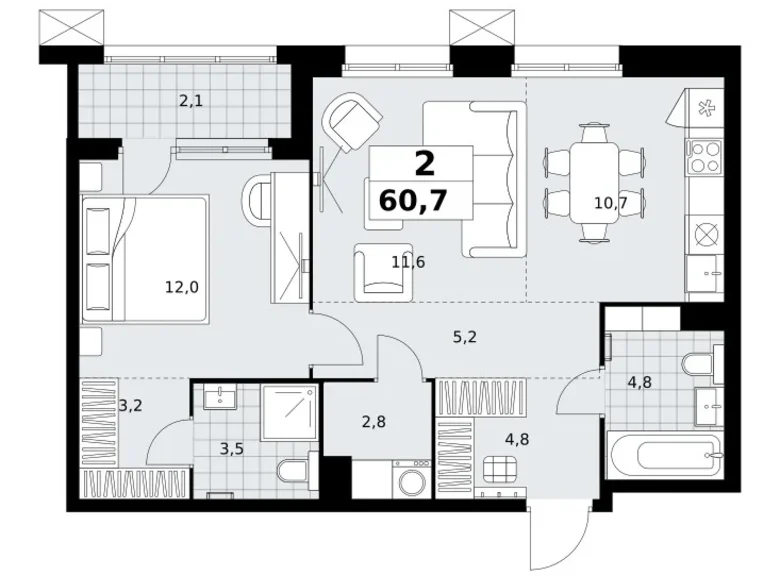 Квартира 2 комнаты 61 м² район Коммунарка, Россия