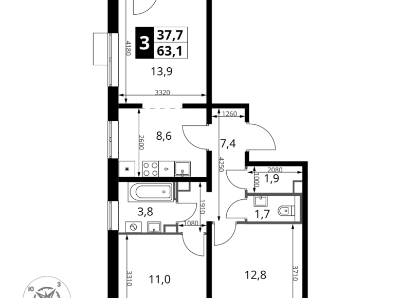 Wohnung 3 zimmer 63 m² Leninsky District, Russland