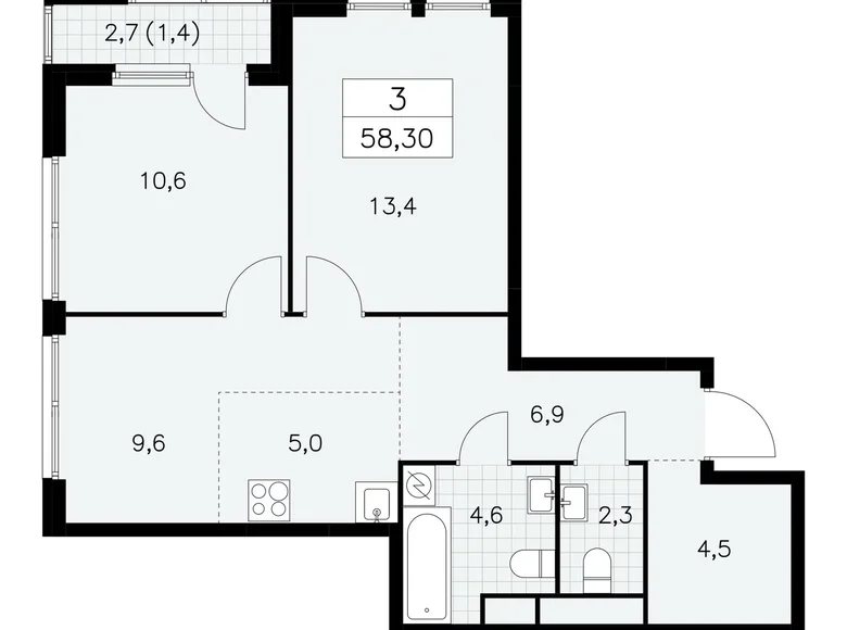 Apartamento 3 habitaciones 58 m² Moscú, Rusia