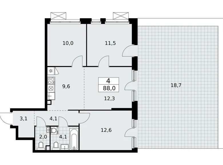 Квартира 4 комнаты 88 м² район Коммунарка, Россия