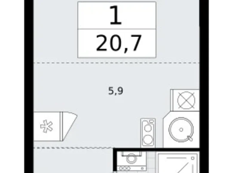 Квартира 1 комната 21 м² район Внуково, Россия