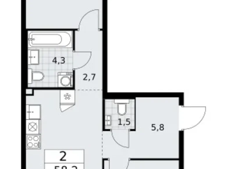 Mieszkanie 2 pokoi 58 m² Troick, Rosja
