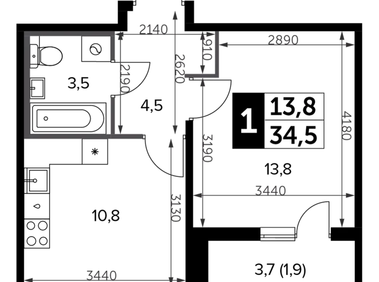 Mieszkanie 1 pokój 35 m² Leninsky District, Rosja