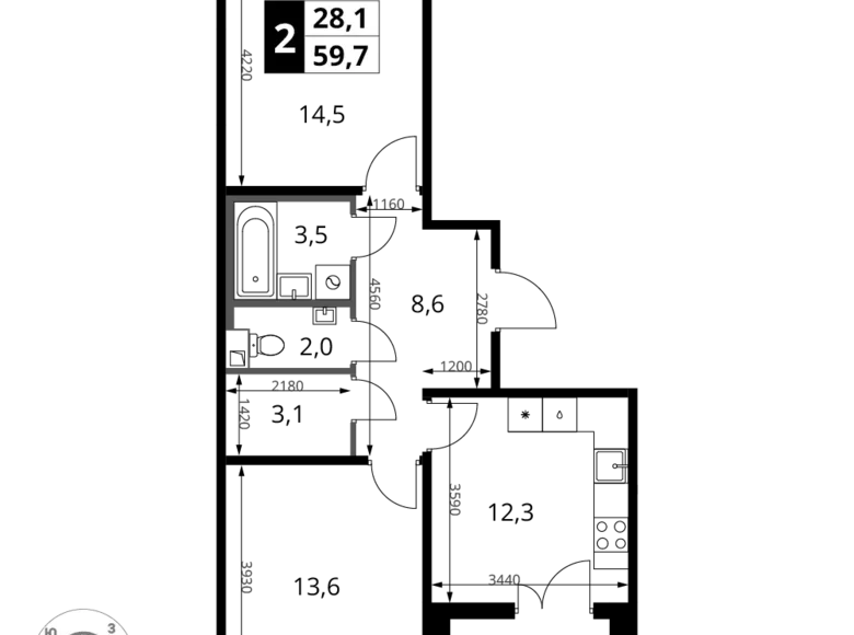 Mieszkanie 2 pokoi 60 m² Chimki, Rosja