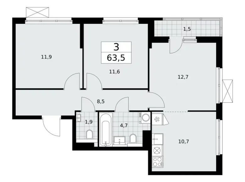 Квартира 3 комнаты 64 м² район Коммунарка, Россия