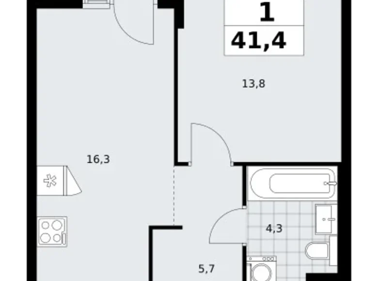 1 room apartment 41 m² Troitsk, Russia