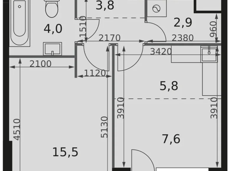 Mieszkanie 1 pokój 42 m² Moskwa, Rosja