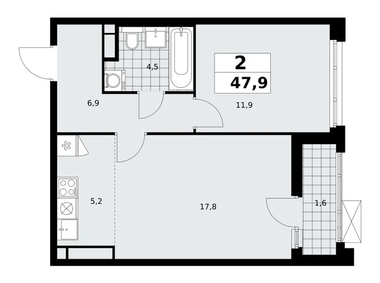 Квартира 2 комнаты 48 м² район Коммунарка, Россия