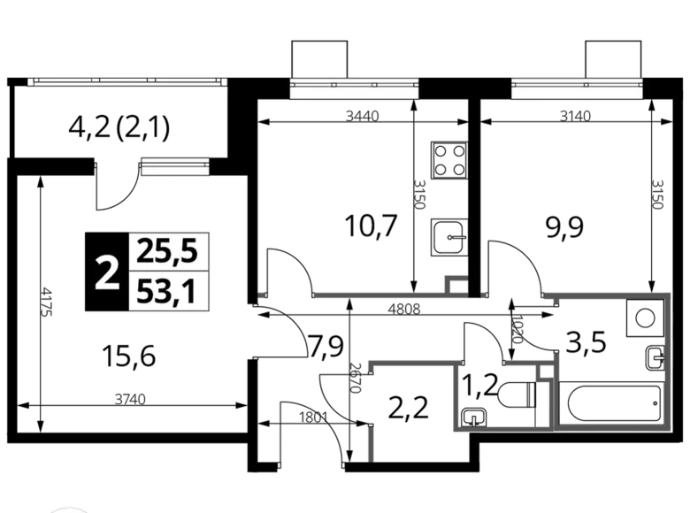 Mieszkanie 2 pokoi 53 m² Lubiercy, Rosja