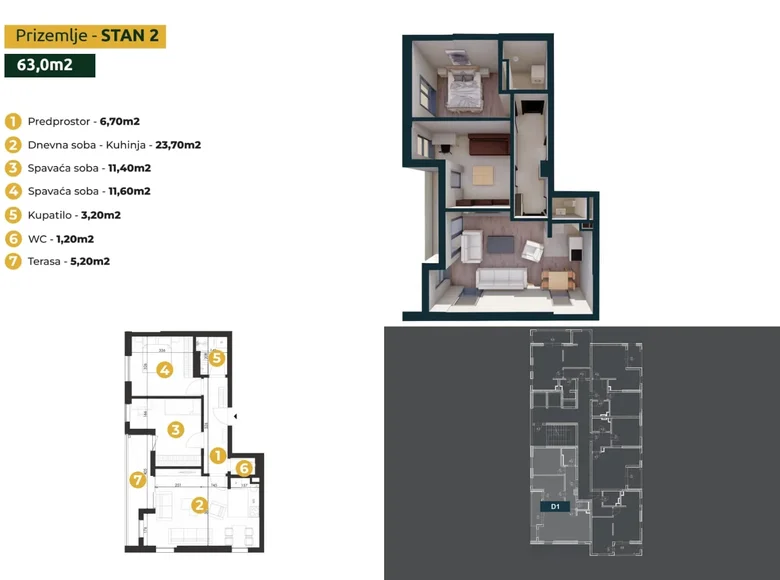 Apartamento 3 habitaciones 63 m² Bar, Montenegro