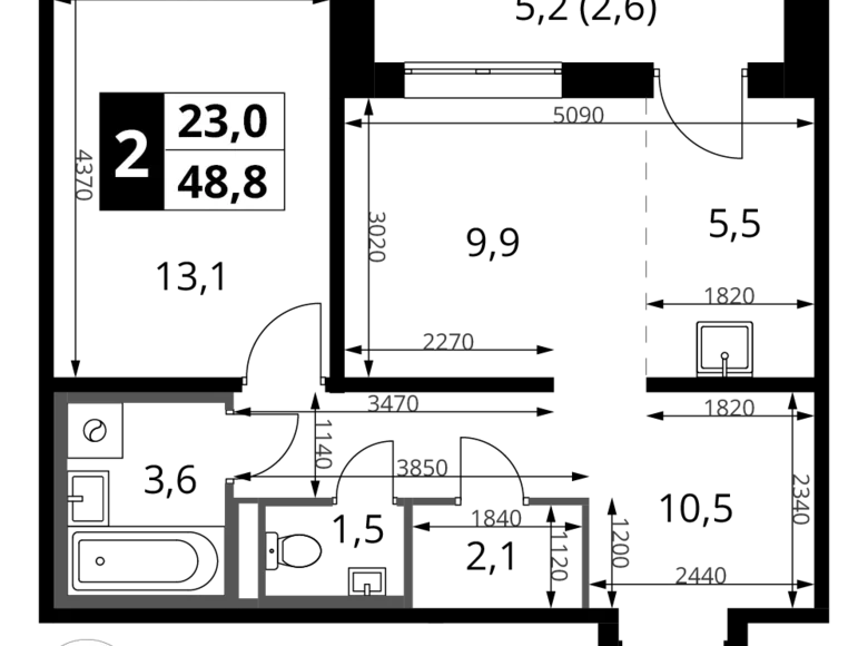Mieszkanie 2 pokoi 49 m² Sapronovo, Rosja