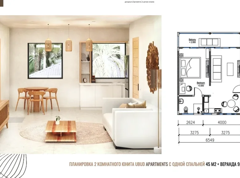Mieszkanie 2 pokoi 45 m² Penestanan, Indonezja