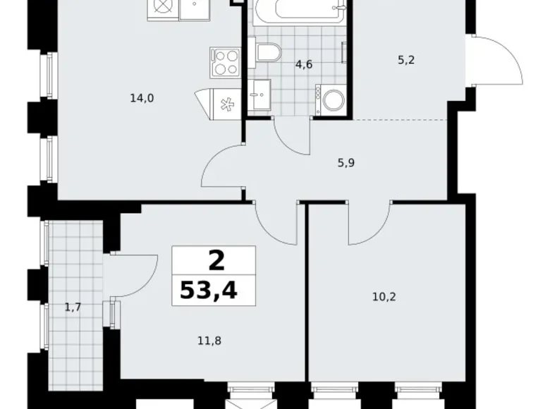 Apartamento 2 habitaciones 53 m² Troitsk, Rusia
