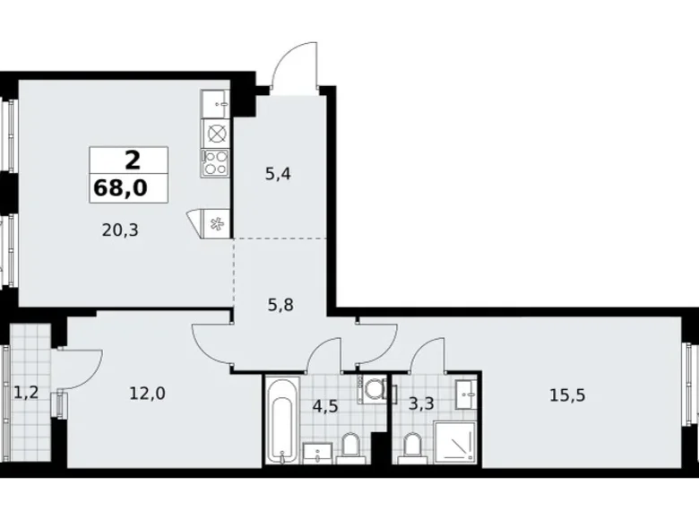 Mieszkanie 2 pokoi 68 m² Troick, Rosja