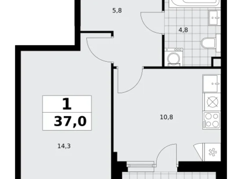 Квартира 1 комната 37 м² район Коммунарка, Россия