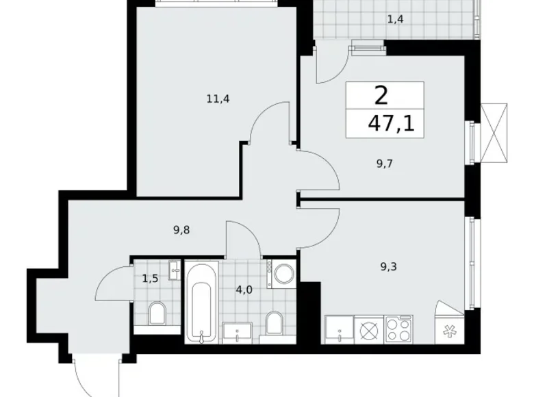 Apartamento 2 habitaciones 47 m² Kommunarka, Rusia