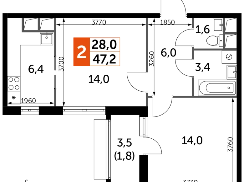 Wohnung 2 zimmer 47 m² Razvilka, Russland