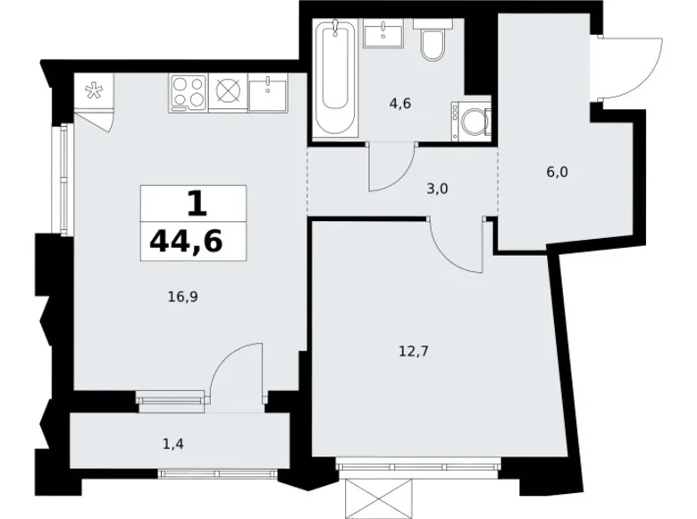 Mieszkanie 1 pokój 45 m² Troick, Rosja
