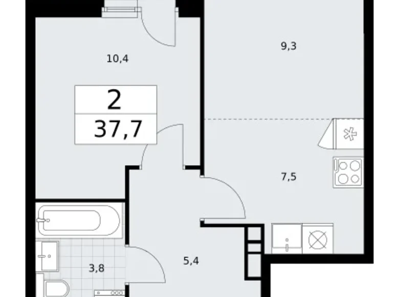2 room apartment 38 m² Vnukovo, Russia