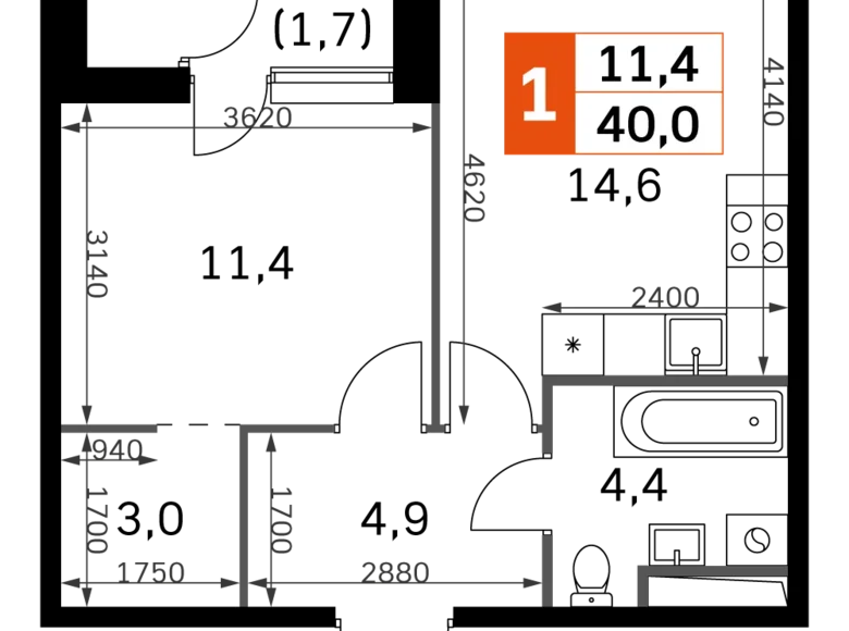 Apartamento 1 habitación 40 m² Moscú, Rusia