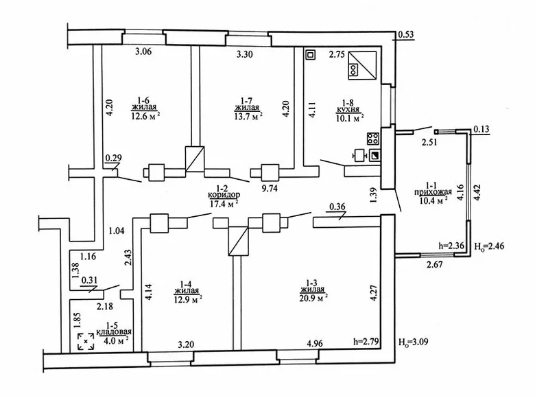 Appartement 4 chambres 97 m² Jucki, Bélarus