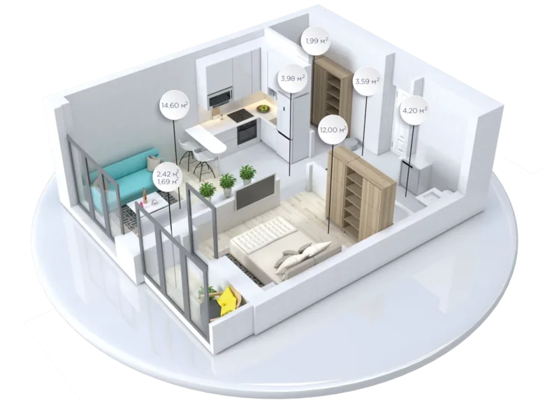 Квартира 2 комнаты 42 м² Минск, Беларусь