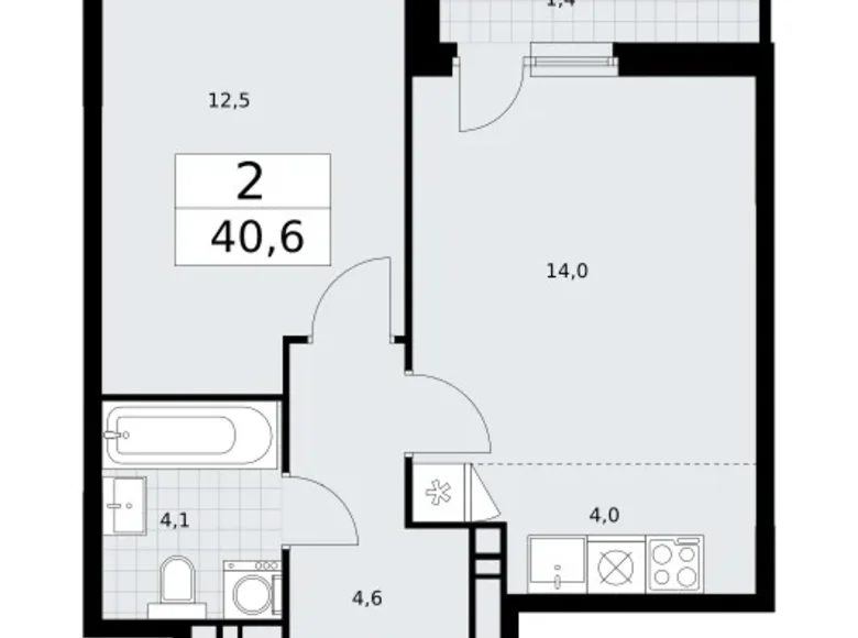 Квартира 2 комнаты 41 м² район Внуково, Россия