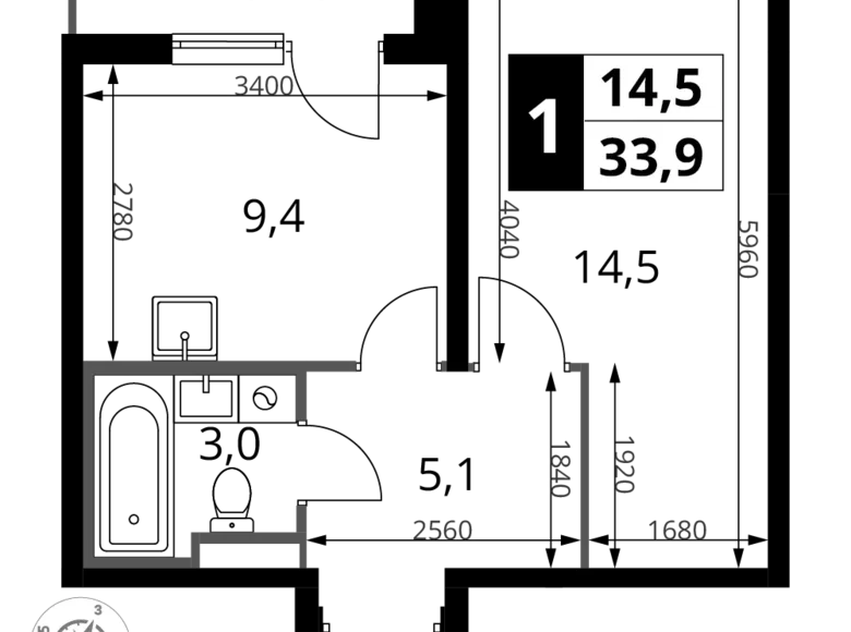 Apartamento 1 habitación 34 m² Sapronovo, Rusia