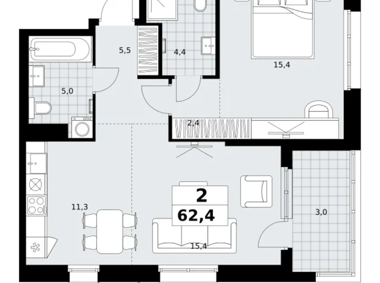 Mieszkanie 2 pokoi 62 m² Kommunarka, Rosja