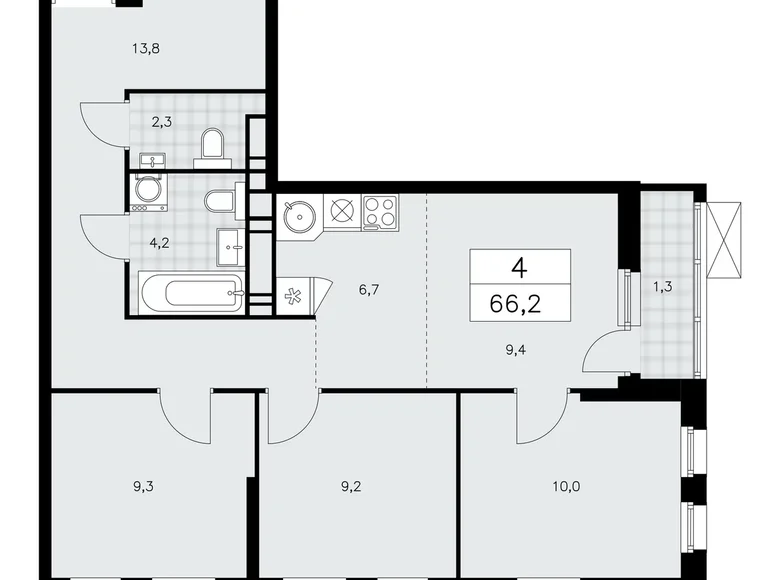 Квартира 4 комнаты 66 м² район Коммунарка, Россия