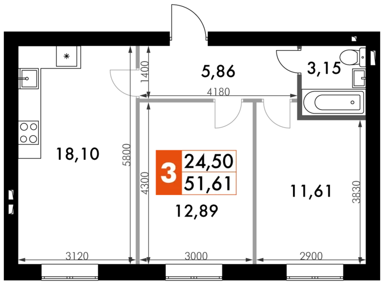 Apartamento 2 habitaciones 52 m² Aprelevka, Rusia
