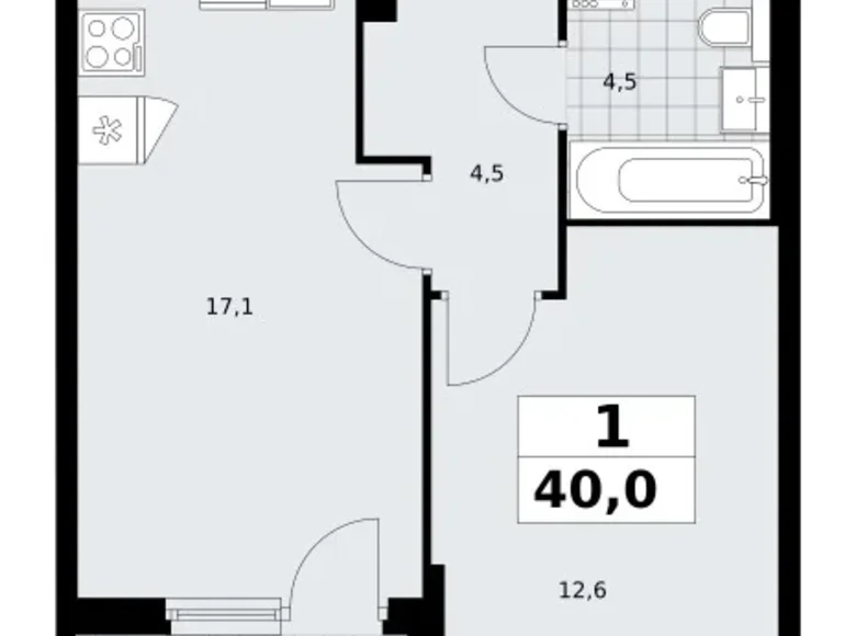 Mieszkanie 1 pokój 40 m² Troick, Rosja