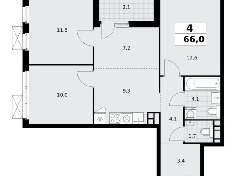 Appartement 4 chambres 66 m² Kommunarka, Russie