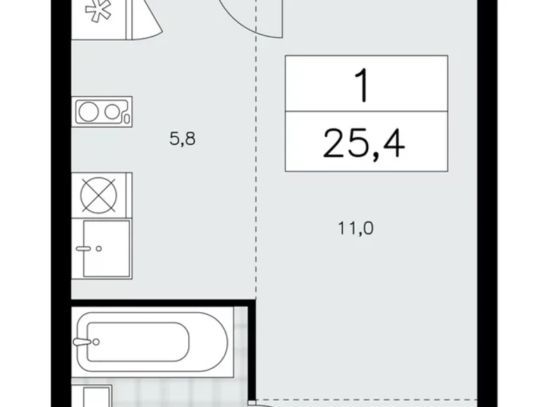 Квартира 1 комната 25 м² район Коммунарка, Россия