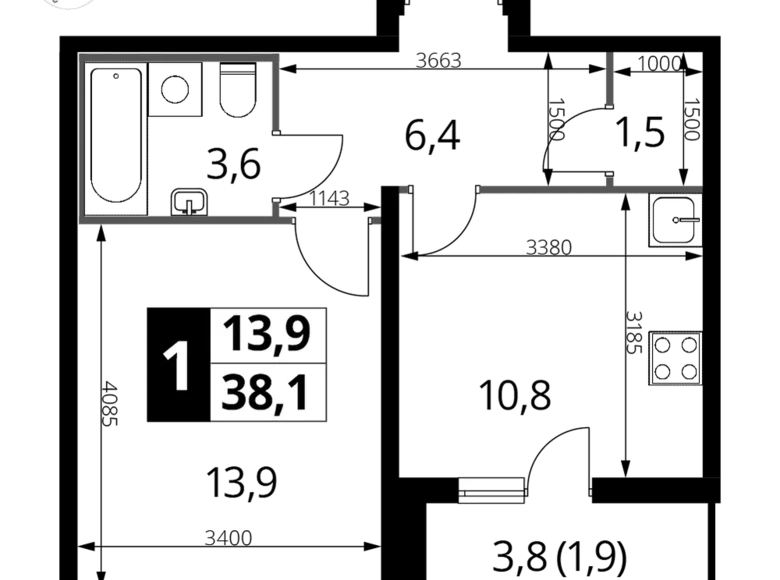Apartamento 1 habitación 38 m² Liúbertsy, Rusia