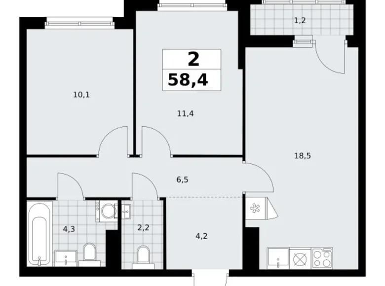 Apartamento 2 habitaciones 58 m² Troitsk, Rusia