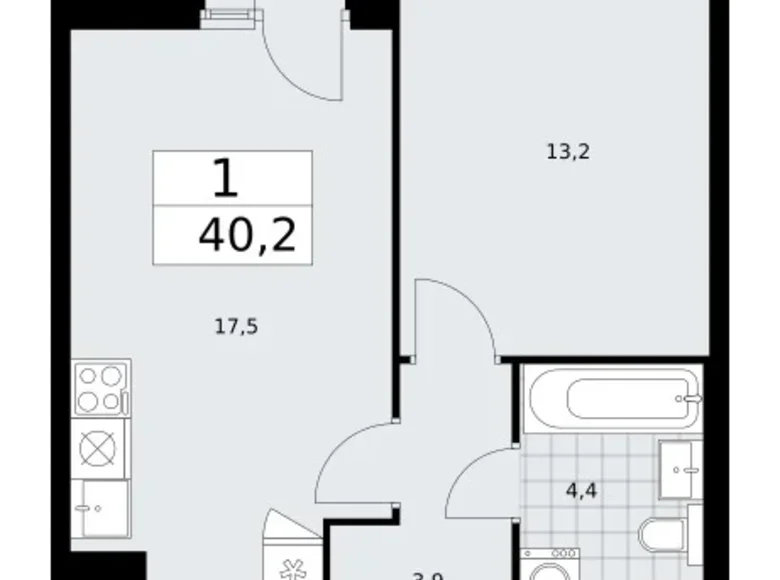 Apartamento 1 habitación 40 m² Troitsk, Rusia