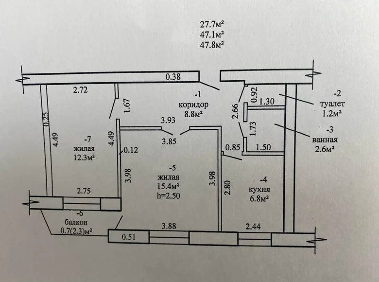 2 room apartment 47 m² Mazyr, Belarus