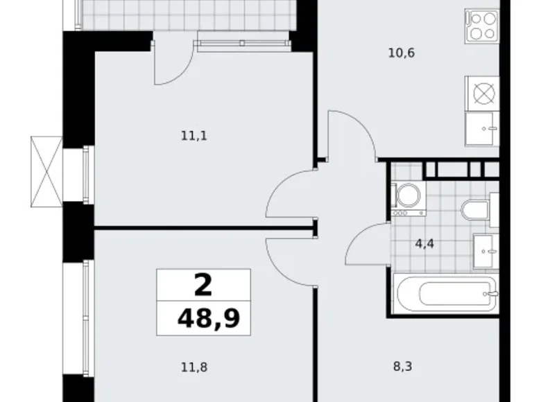Квартира 2 комнаты 49 м² район Коммунарка, Россия