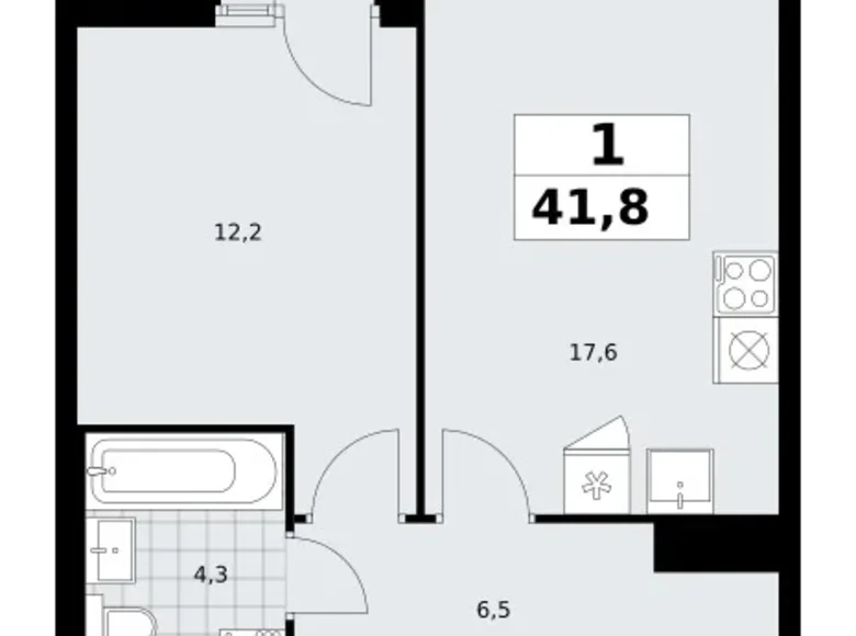 Квартира 1 комната 42 м² район Троицк, Россия