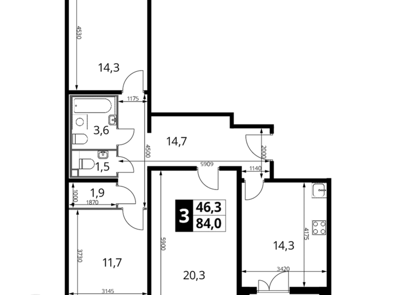 Appartement 3 chambres 84 m² Lioubertsy, Russie