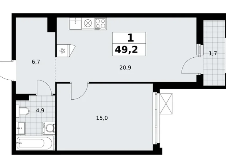 Appartement 1 chambre 49 m² Troïtsk, Russie