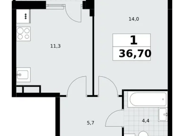 Mieszkanie 1 pokój 37 m² Wnukowo, Rosja
