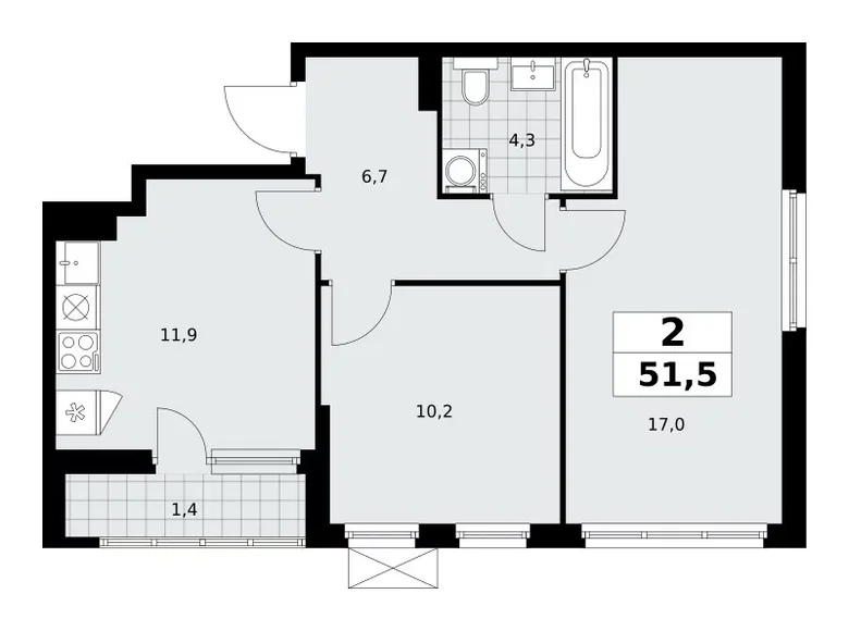 2 room apartment 52 m² Kommunarka, Russia